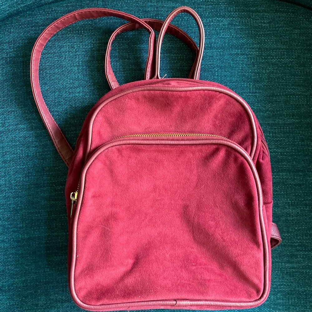 Maroon velvet mini backpack